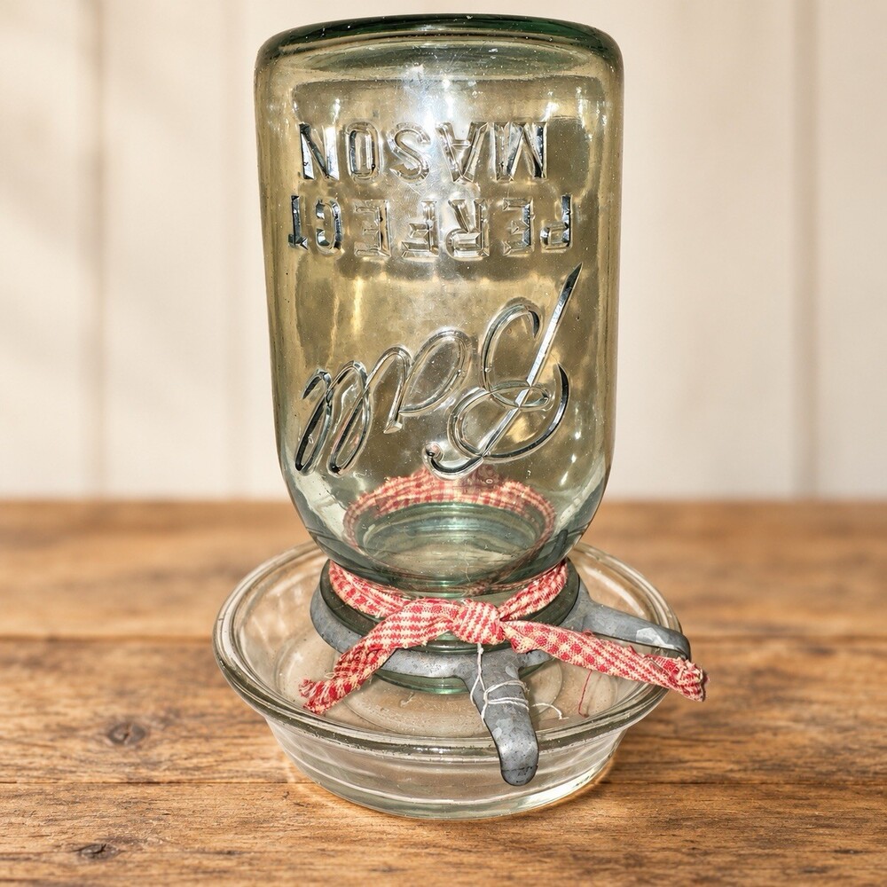 Vintage Ball Perfect Mason Jar Hudson #13 Glass Base Chicken Waterer